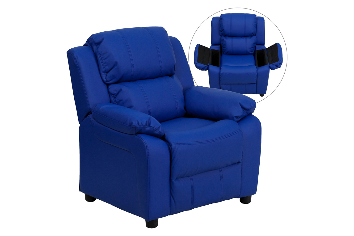 BLNK Charlie Deluxe Vinyl Padded Contemporary Kids Recliner with Storage Arms - Blue