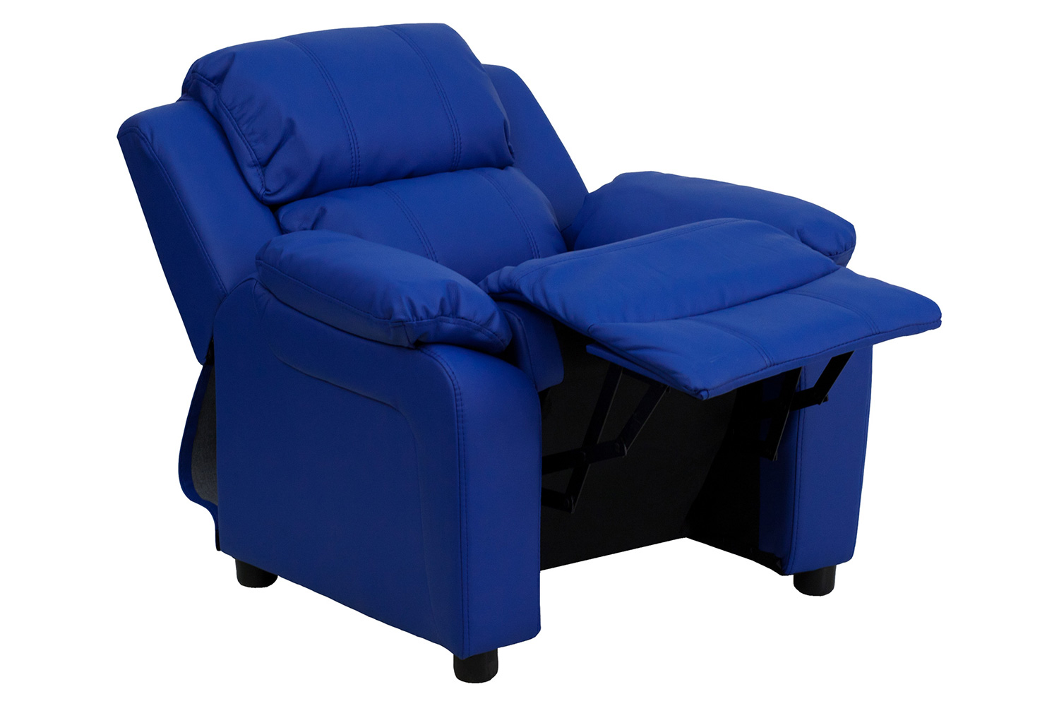 BLNK Charlie Deluxe Vinyl Padded Contemporary Kids Recliner with Storage Arms - Blue