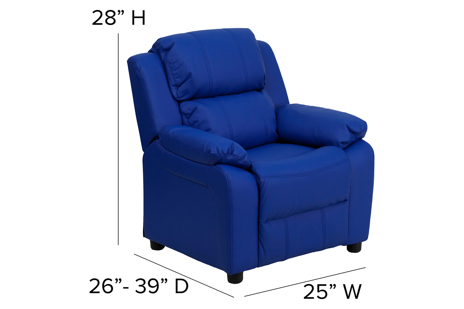 BLNK Charlie Deluxe Vinyl Padded Contemporary Kids Recliner with Storage Arms - Blue