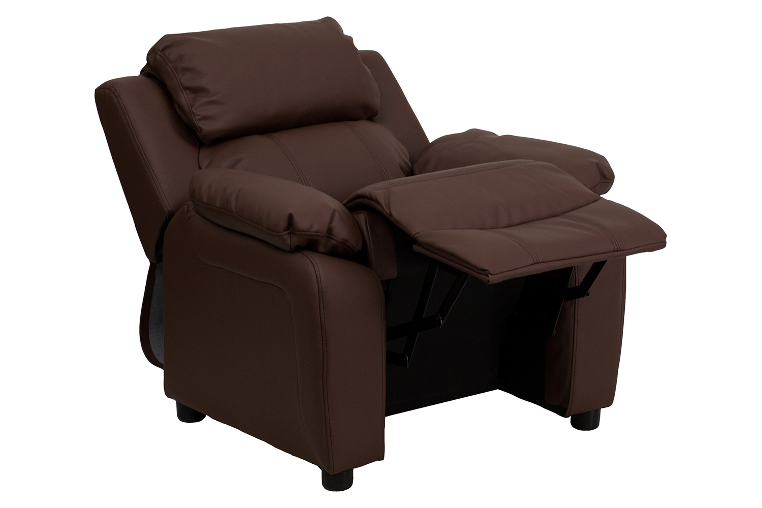 BLNK Charlie Deluxe LeatherSoft Padded Contemporary Kids Recliner with Storage Arms - Brown