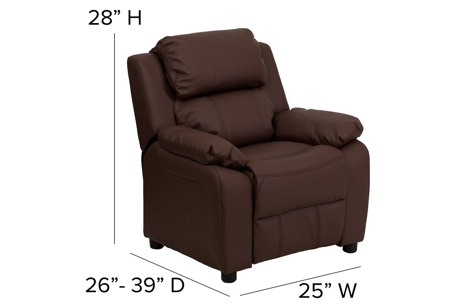 BLNK Charlie Deluxe LeatherSoft Padded Contemporary Kids Recliner with Storage Arms - Brown