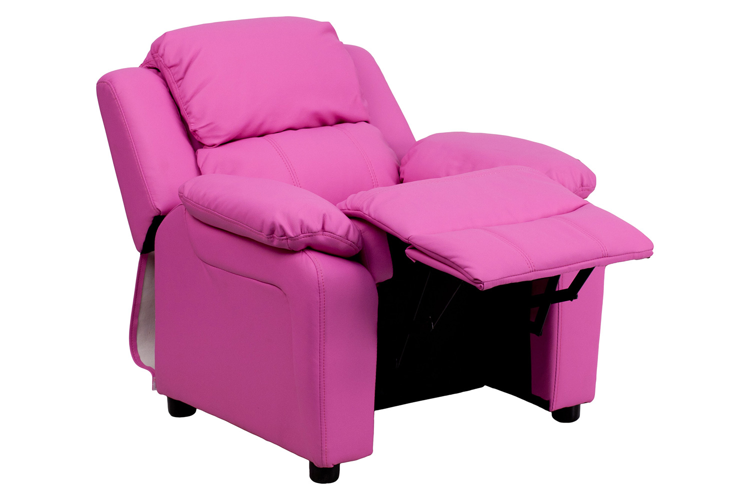 BLNK Charlie Deluxe Vinyl Padded Contemporary Kids Recliner with Storage Arms - Hot Pink