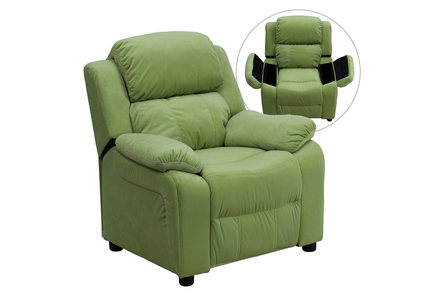 BLNK - Charlie Deluxe Microfiber Padded Contemporary Kids Recliner with Storage Arms