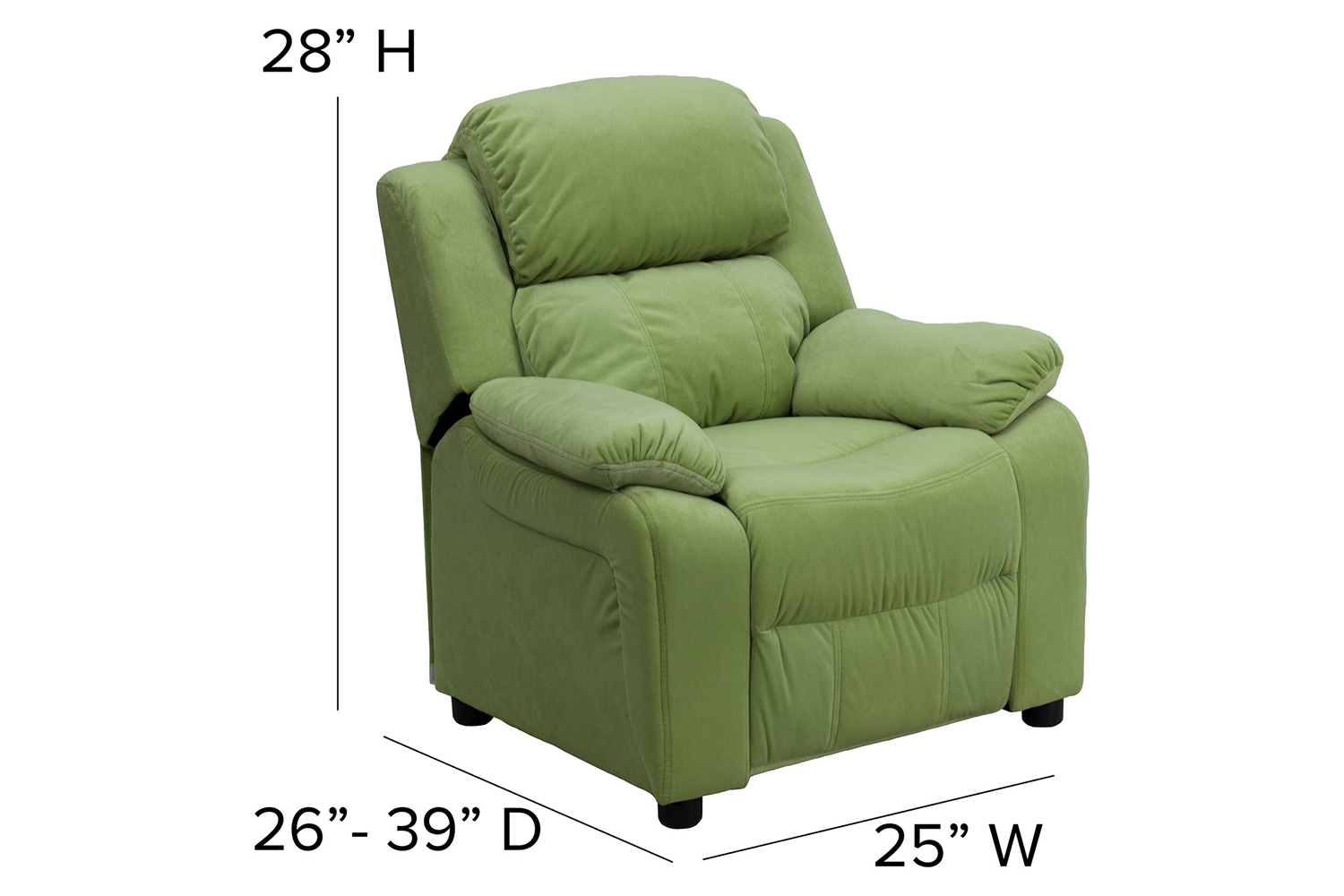 BLNK Charlie Deluxe Microfiber Padded Contemporary Kids Recliner with Storage Arms - Avocado