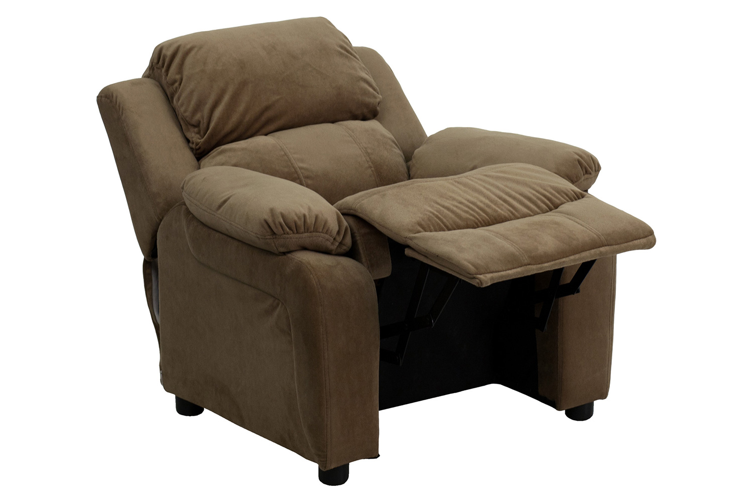 BLNK Charlie Deluxe Microfiber Padded Contemporary Kids Recliner with Storage Arms - Brown