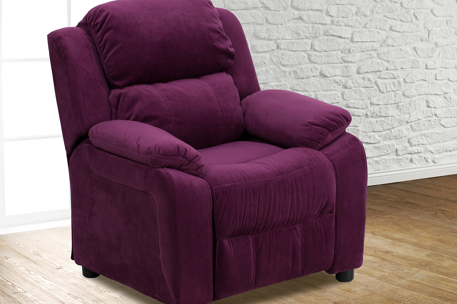 BLNK - Charlie Deluxe Microfiber Padded Contemporary Kids Recliner with Storage Arms