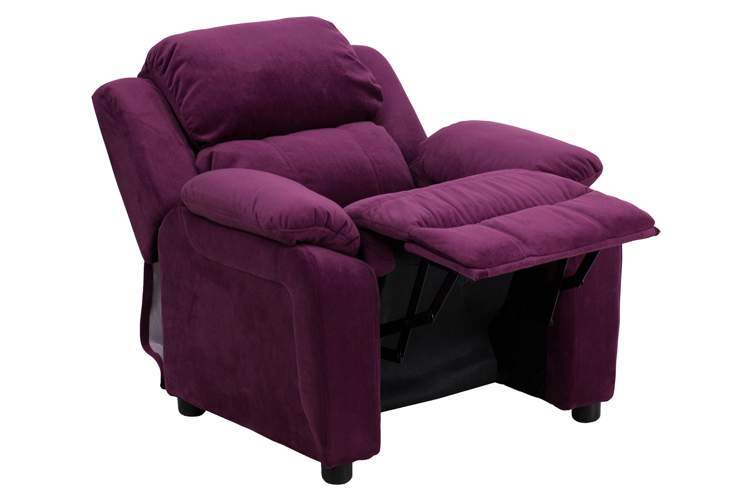 BLNK Charlie Deluxe Microfiber Padded Contemporary Kids Recliner with Storage Arms - Purple