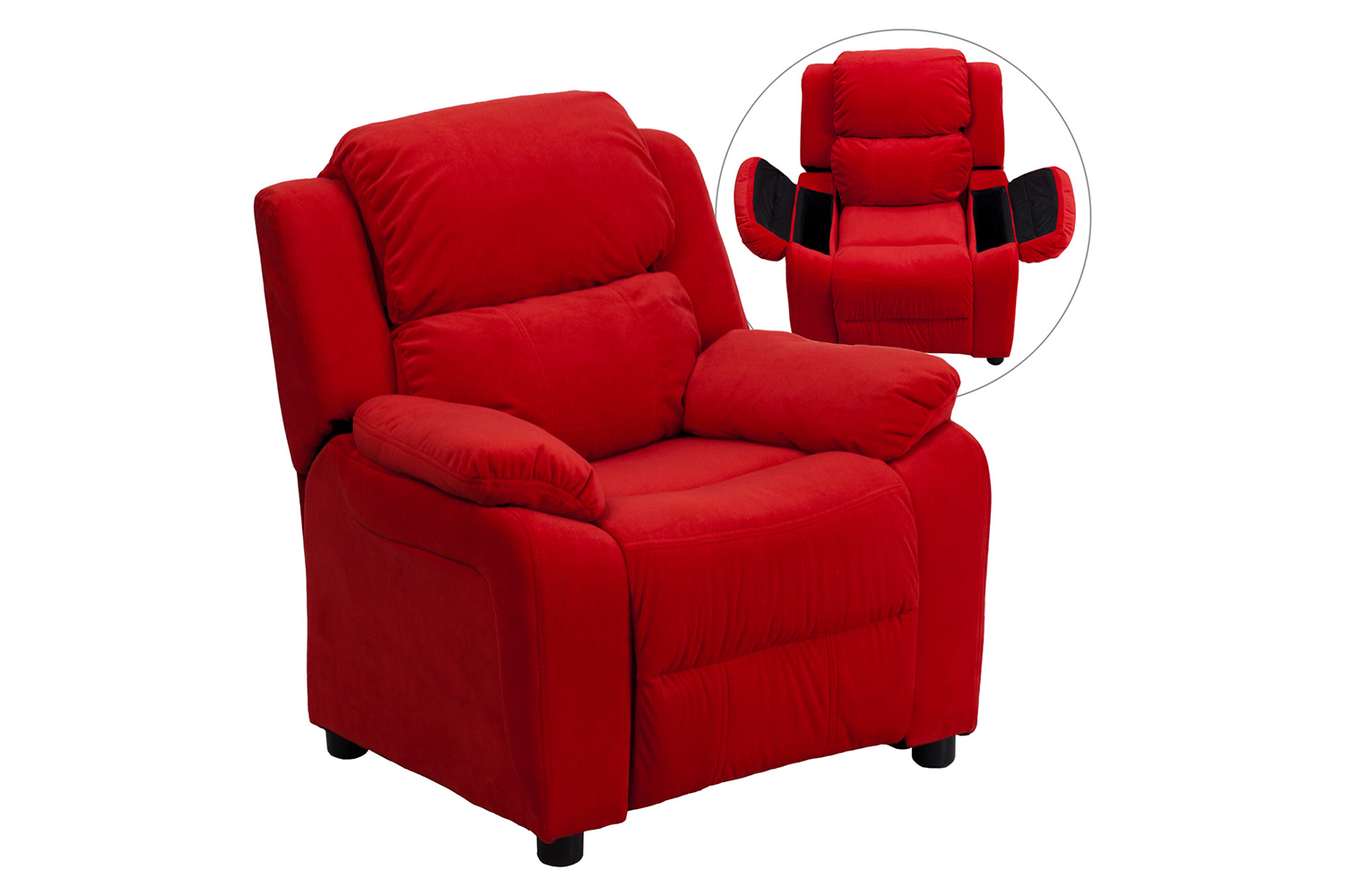 BLNK Charlie Deluxe Microfiber Padded Contemporary Kids Recliner with Storage Arms - Red