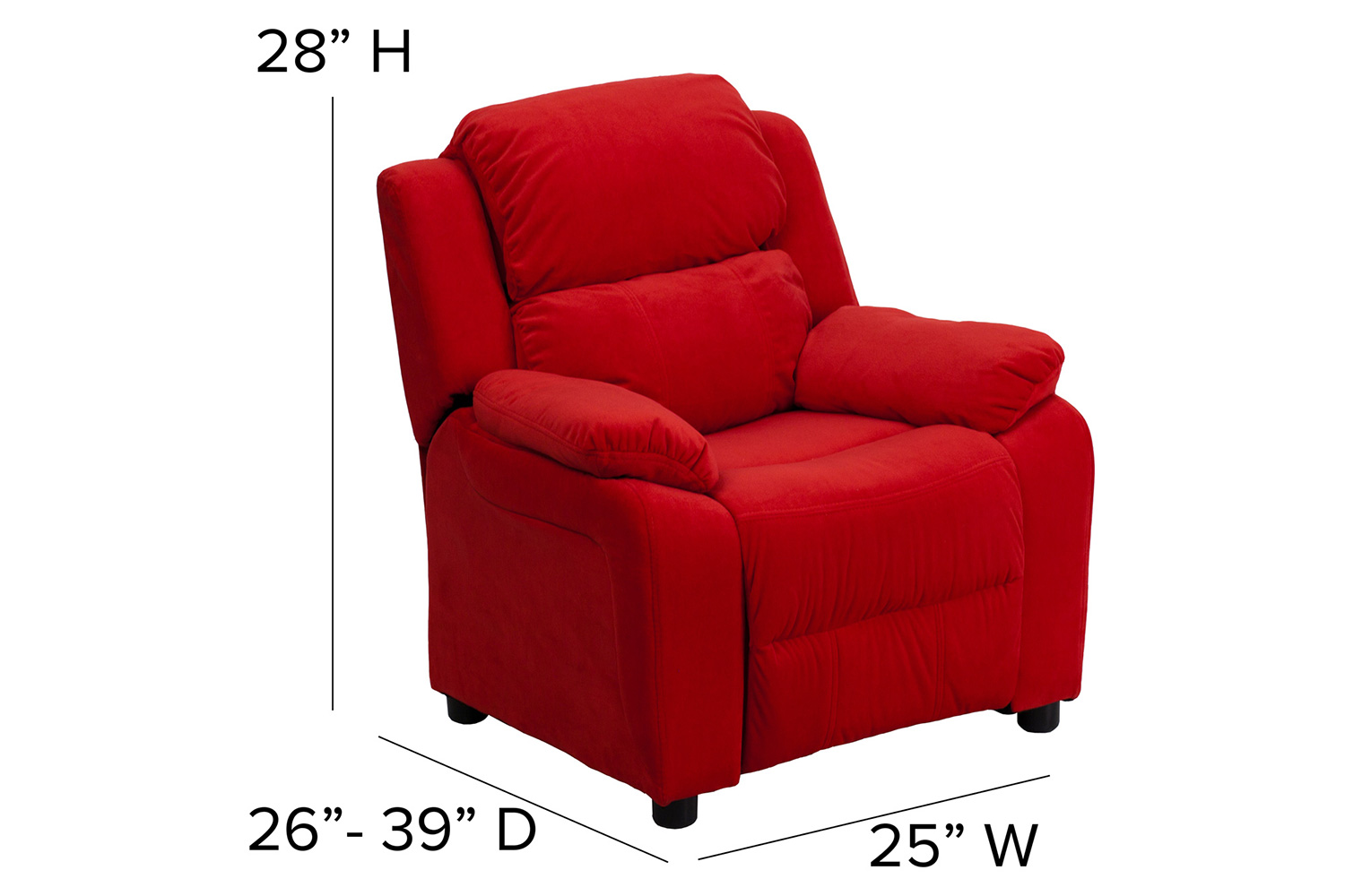 BLNK Charlie Deluxe Microfiber Padded Contemporary Kids Recliner with Storage Arms - Red