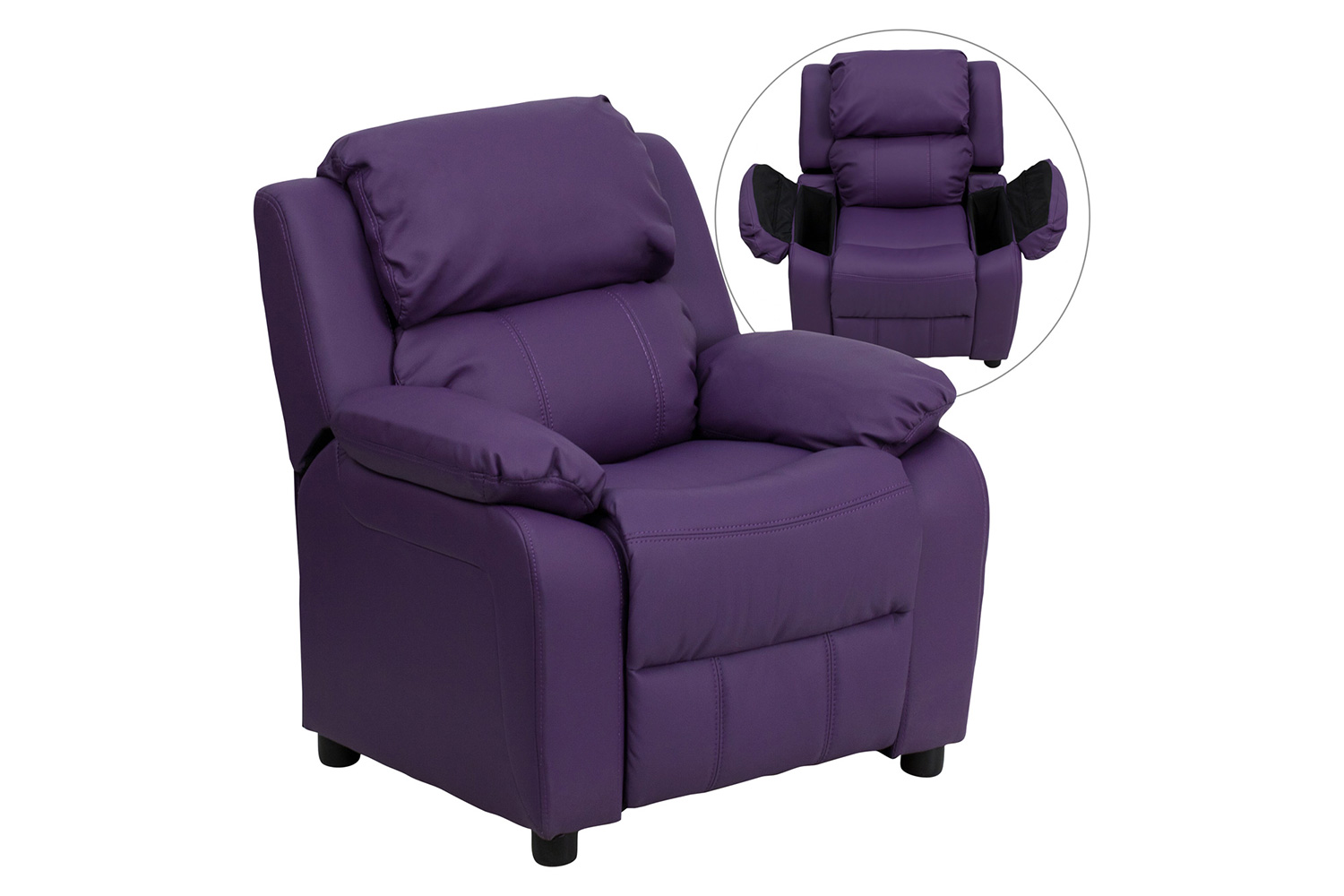BLNK - Charlie Deluxe Vinyl Padded Contemporary Kids Recliner with Storage Arms