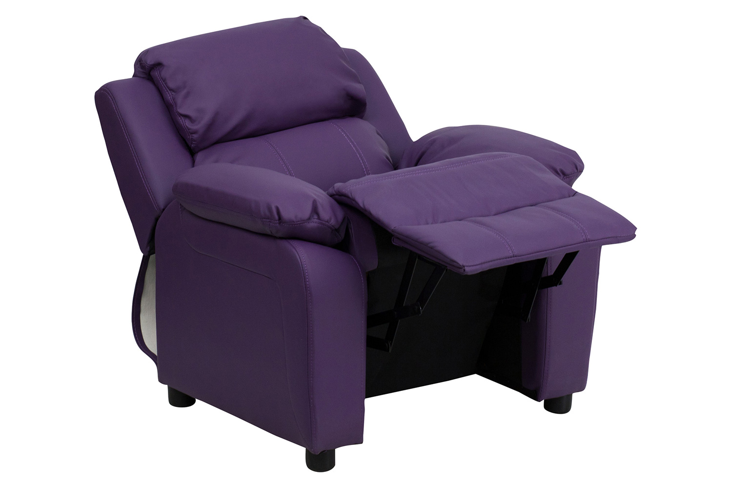 BLNK Charlie Deluxe Vinyl Padded Contemporary Kids Recliner with Storage Arms - Purple