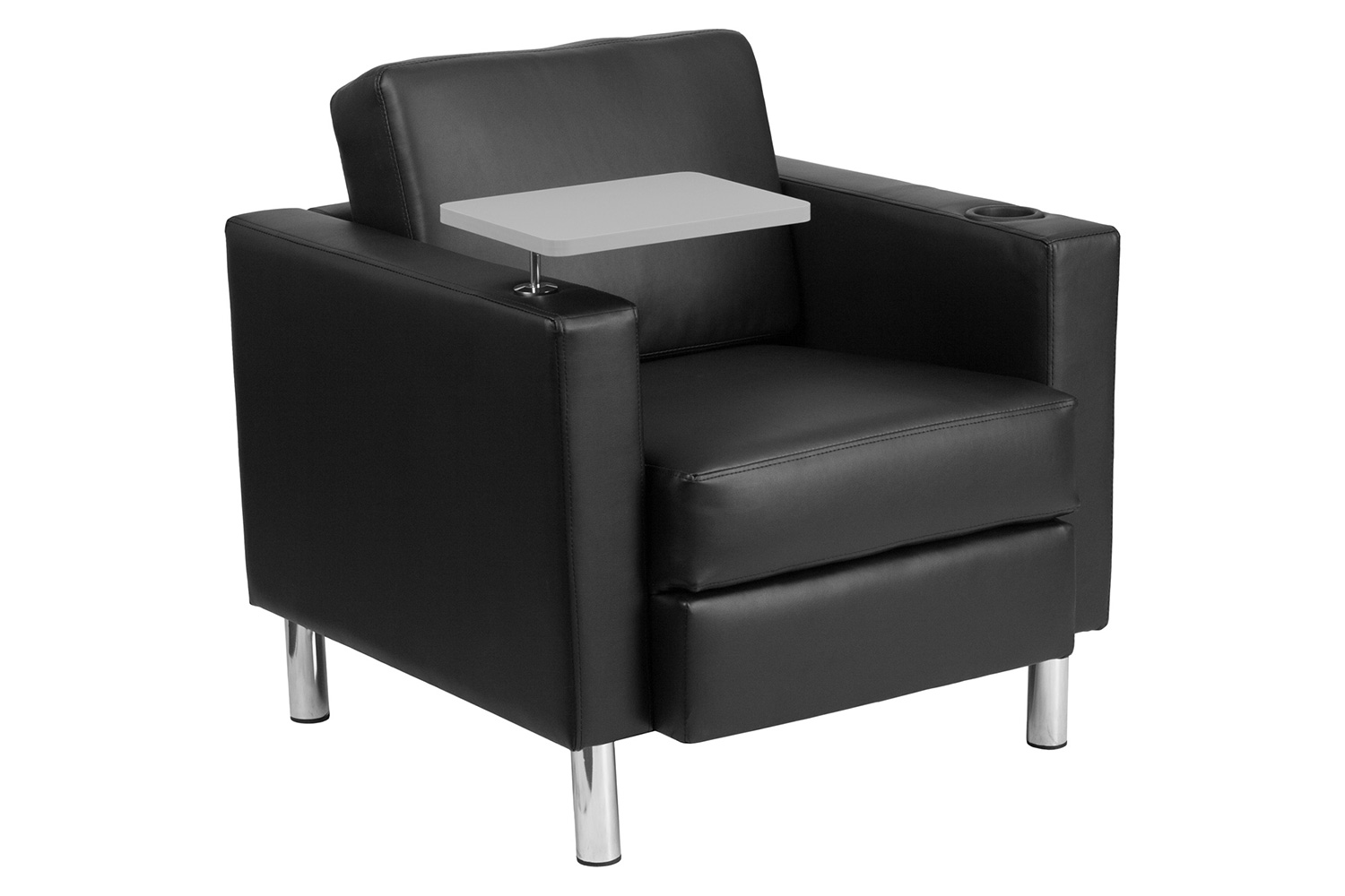 BLNK - George LeatherSoft Guest Chair with Tablet Arm, Tall Chrome Legs and Cup Holder