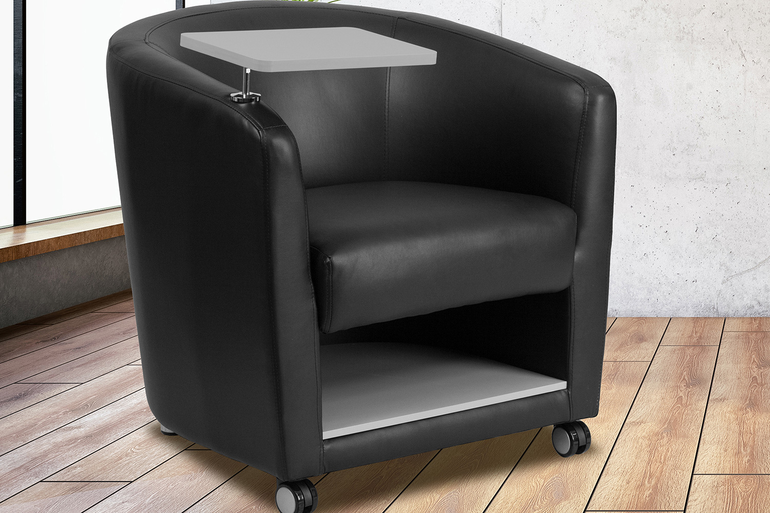 BLNK - George LeatherSoft Guest Chair with Tablet Arm, Front Wheel Casters and Under Seat Storage