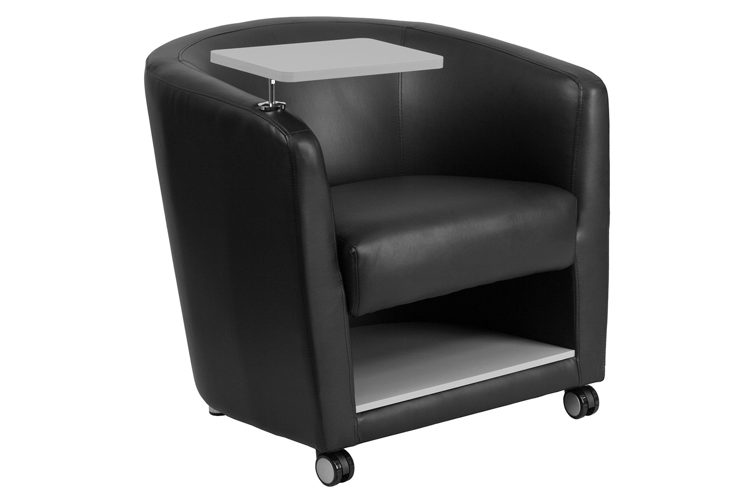 BLNK George LeatherSoft Guest Chair with Tablet Arm, Front Wheel Casters and Under Seat Storage - Gray Table