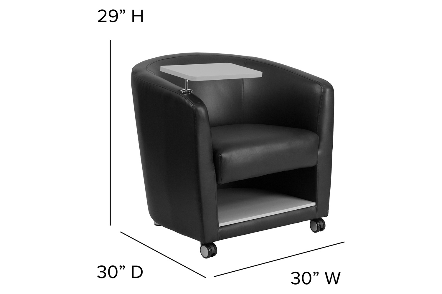 BLNK George LeatherSoft Guest Chair with Tablet Arm, Front Wheel Casters and Under Seat Storage - Gray Table