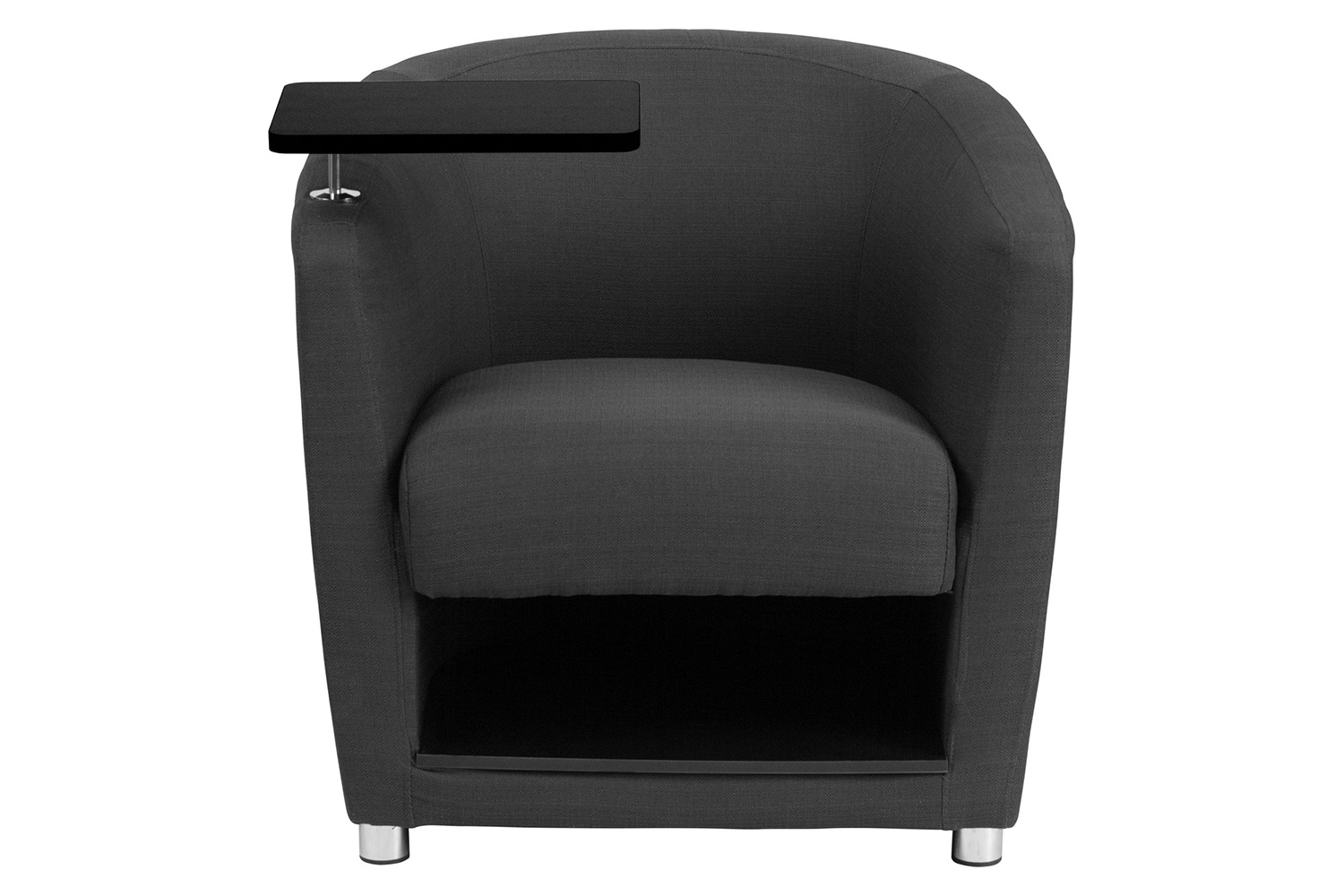 BLNK George Fabric Guest Chair with Tablet Arm, Chrome Legs and Under Seat Storage - Black Table