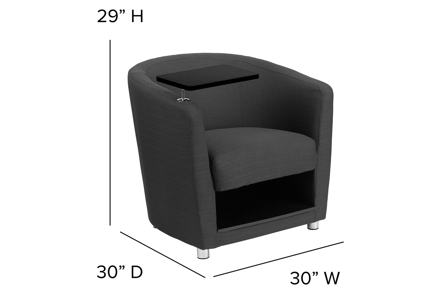 BLNK George Fabric Guest Chair with Tablet Arm, Chrome Legs and Under Seat Storage - Black Table