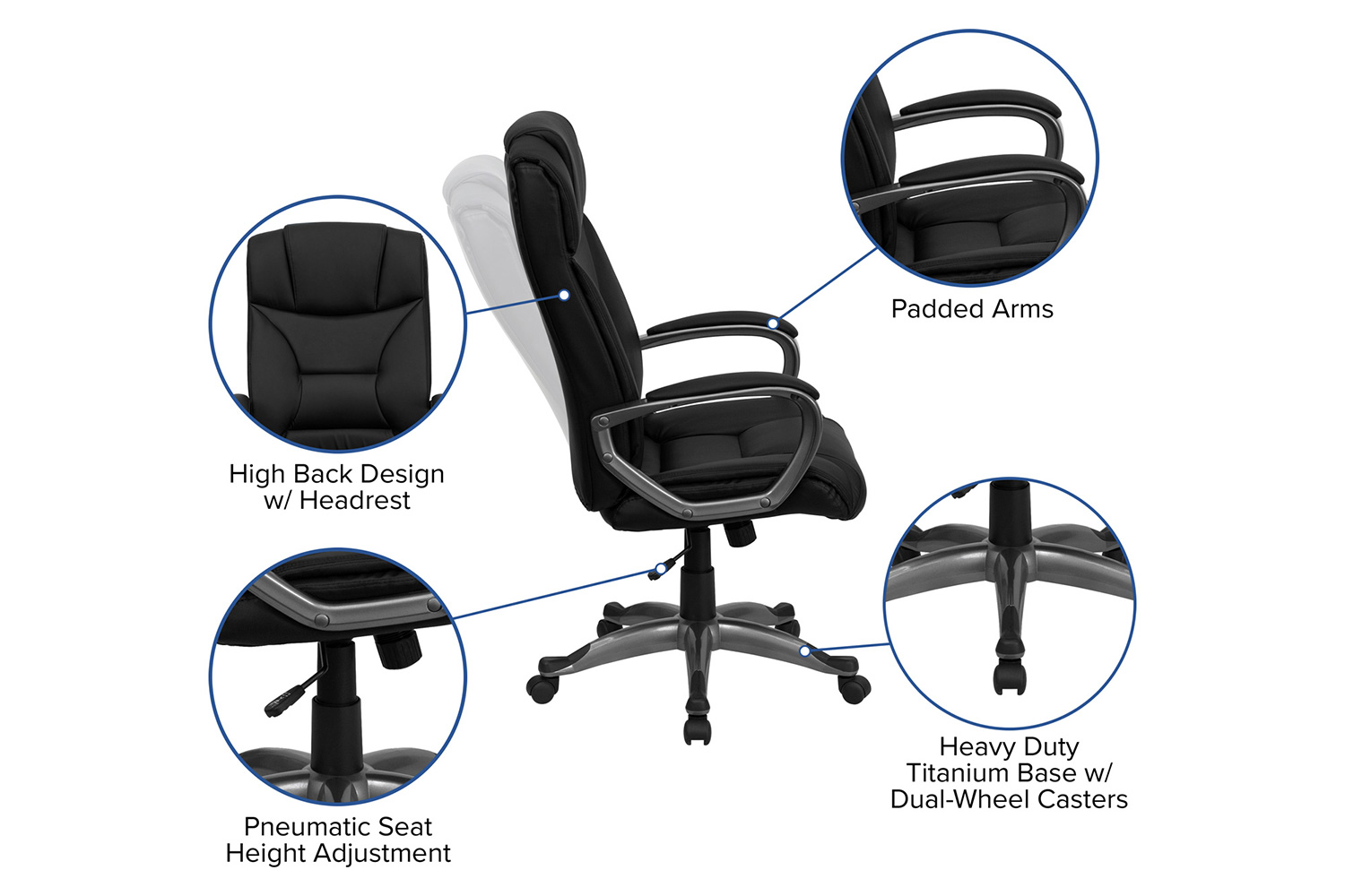 BLNK - Hansel LeatherSoft High-Back Executive Swivel Office Chair with Padded Arms