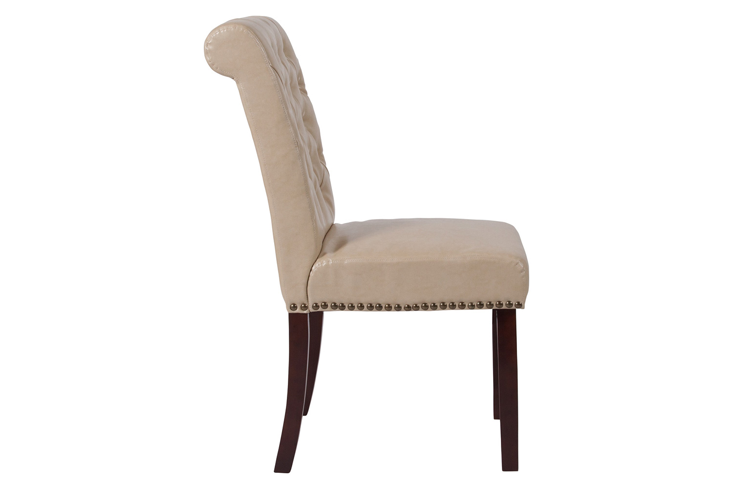 BLNK HERCULES Series LeatherSoft Parsons Chair with Rolled Back, Accent Nail Trim and Walnut Finish - Beige