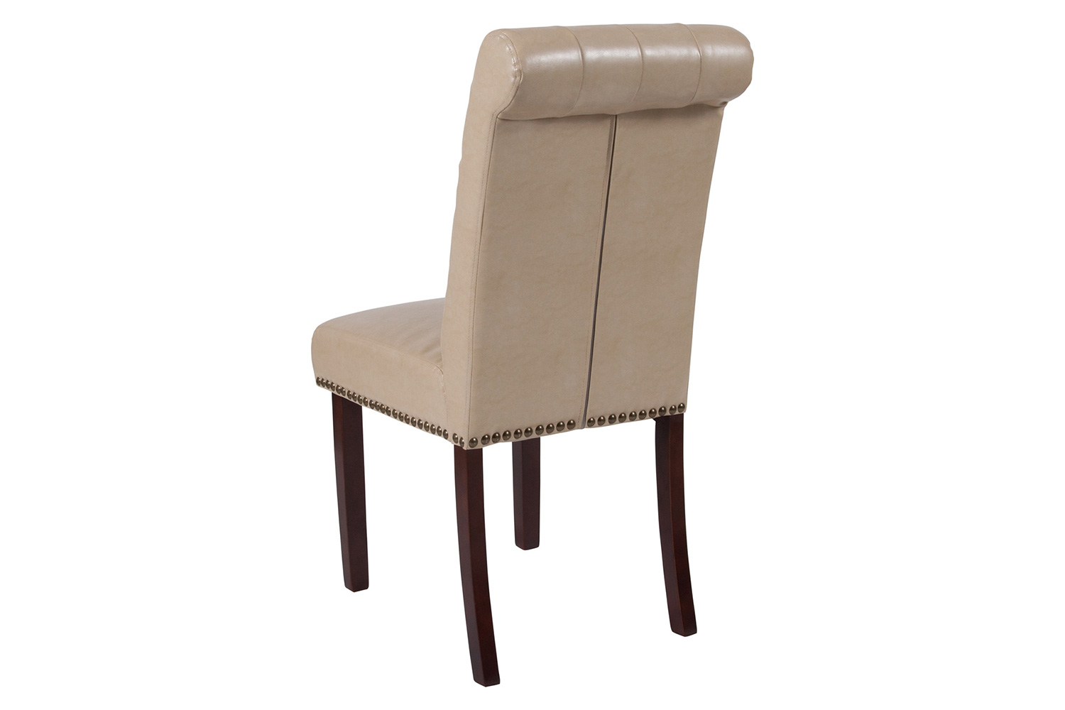 BLNK HERCULES Series LeatherSoft Parsons Chair with Rolled Back, Accent Nail Trim and Walnut Finish - Beige