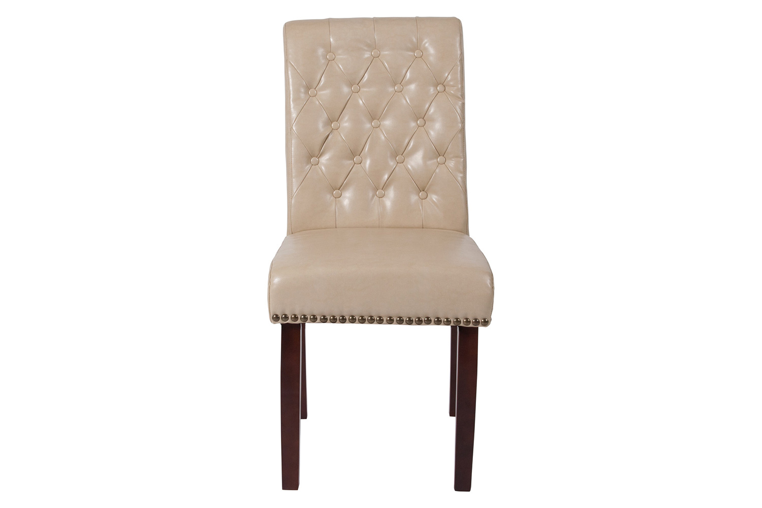 BLNK HERCULES Series LeatherSoft Parsons Chair with Rolled Back, Accent Nail Trim and Walnut Finish - Beige