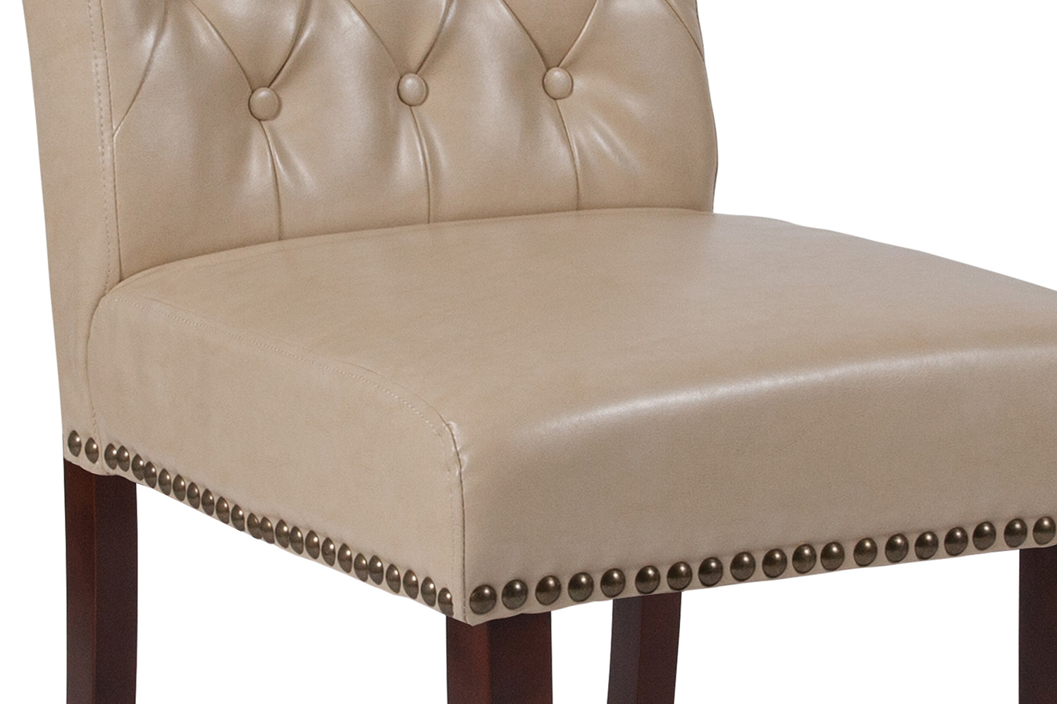 BLNK HERCULES Series LeatherSoft Parsons Chair with Rolled Back, Accent Nail Trim and Walnut Finish - Beige