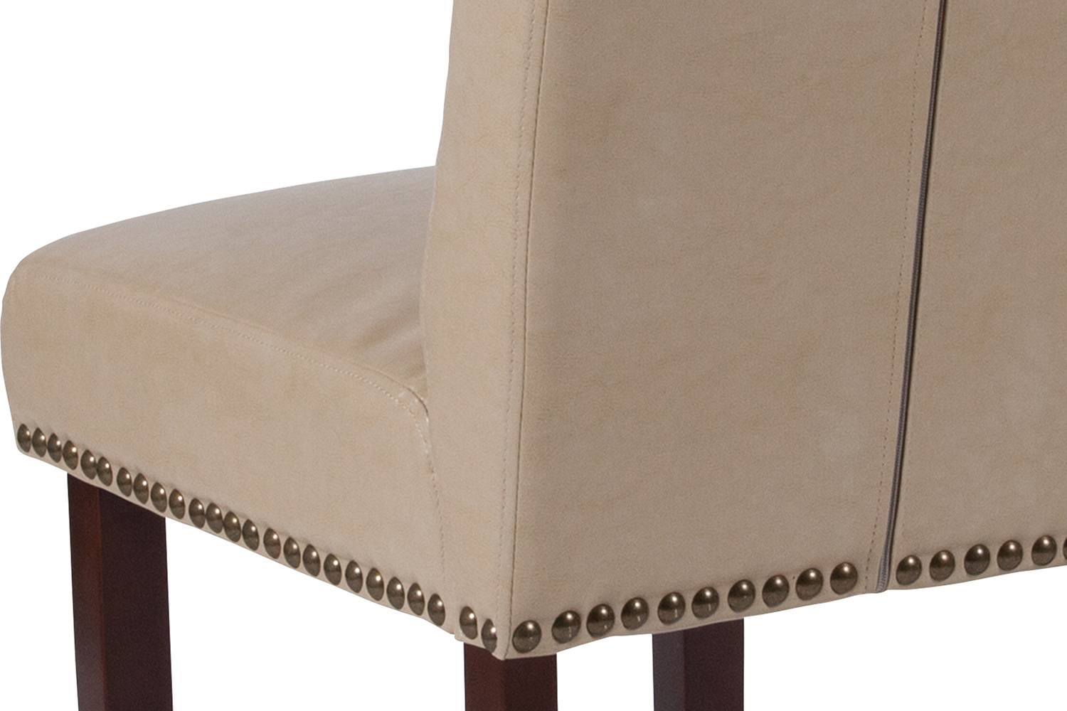 BLNK HERCULES Series LeatherSoft Parsons Chair with Rolled Back, Accent Nail Trim and Walnut Finish - Beige