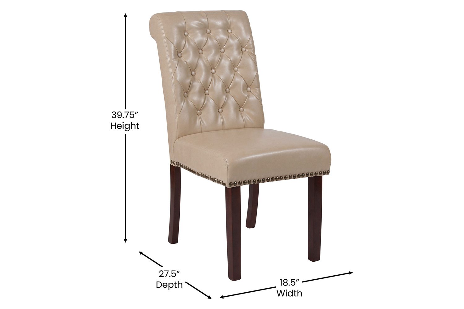 BLNK HERCULES Series LeatherSoft Parsons Chair with Rolled Back, Accent Nail Trim and Walnut Finish - Beige