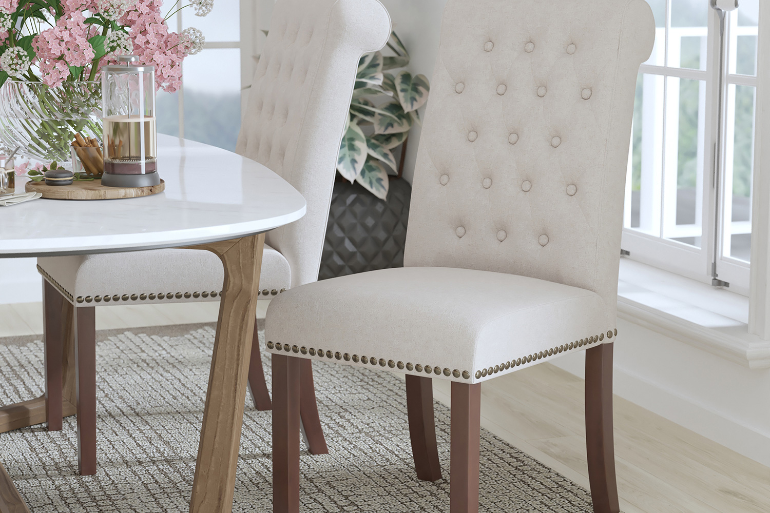 BLNK - HERCULES Series Fabric Parsons Chair with Rolled Back, Accent Nail Trim and Walnut Finish