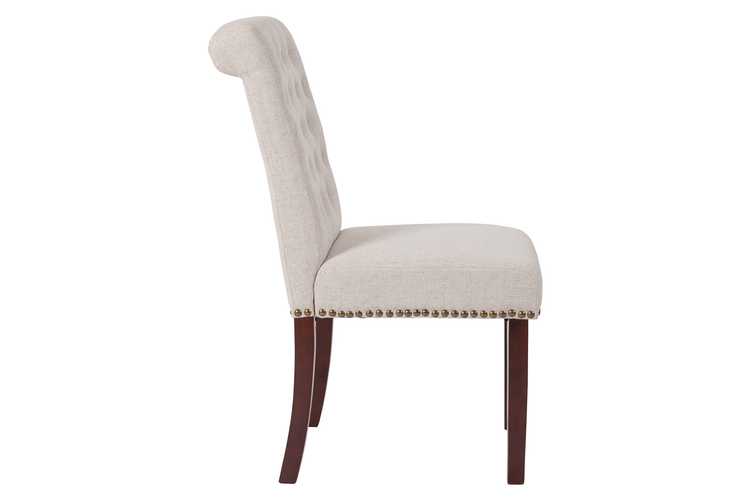 BLNK HERCULES Series Fabric Parsons Chair with Rolled Back, Accent Nail Trim and Walnut Finish - Beige