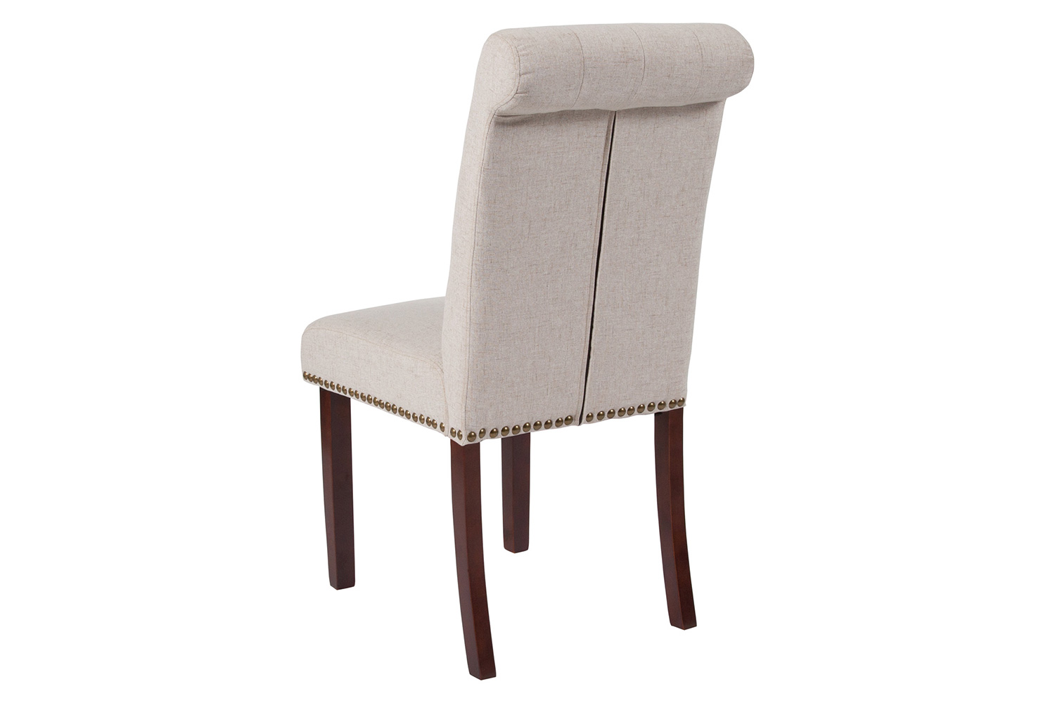 BLNK HERCULES Series Fabric Parsons Chair with Rolled Back, Accent Nail Trim and Walnut Finish - Beige