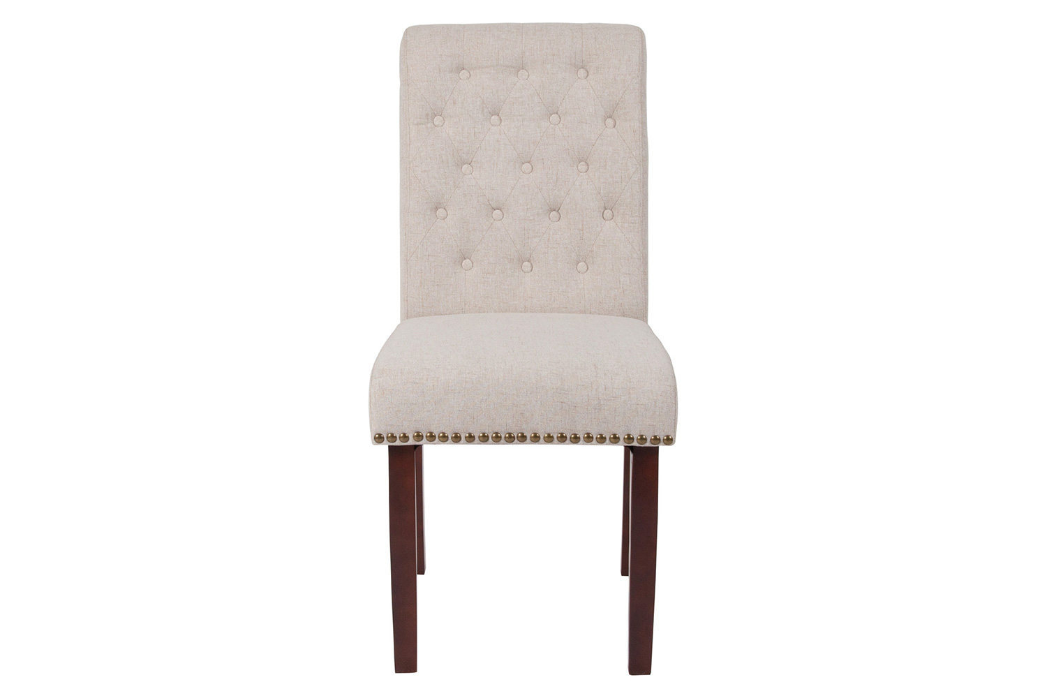 BLNK HERCULES Series Fabric Parsons Chair with Rolled Back, Accent Nail Trim and Walnut Finish - Beige