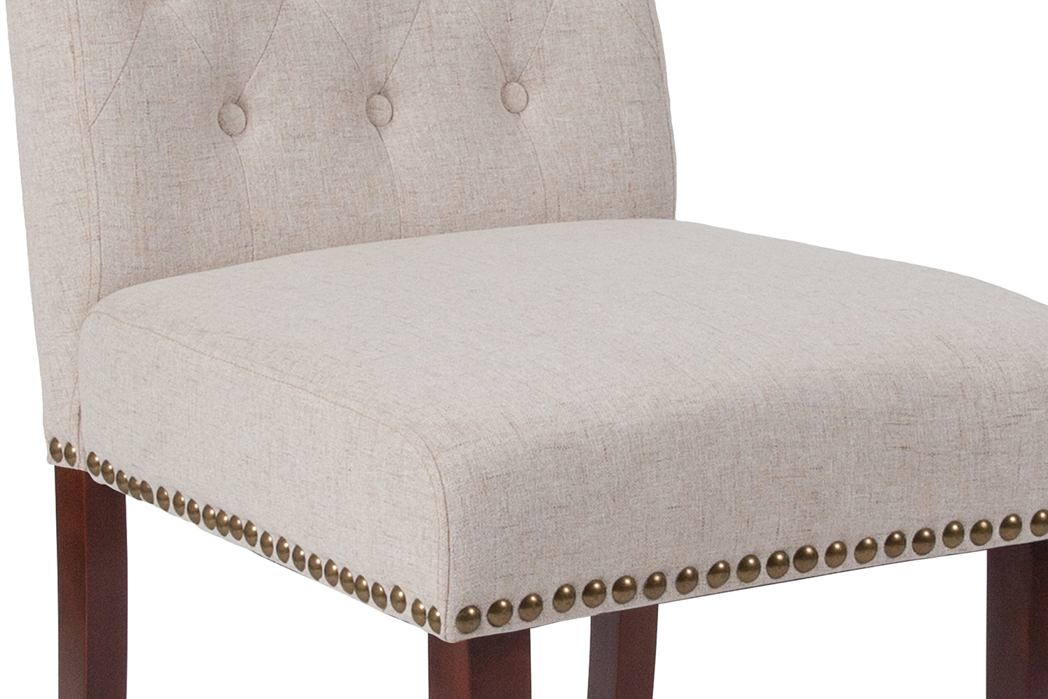 BLNK HERCULES Series Fabric Parsons Chair with Rolled Back, Accent Nail Trim and Walnut Finish - Beige