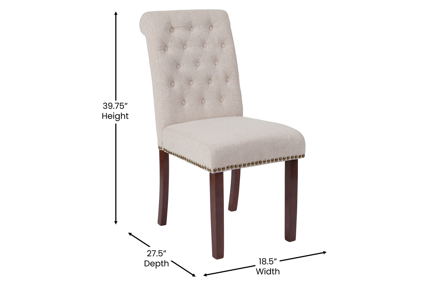 BLNK HERCULES Series Fabric Parsons Chair with Rolled Back, Accent Nail Trim and Walnut Finish - Beige