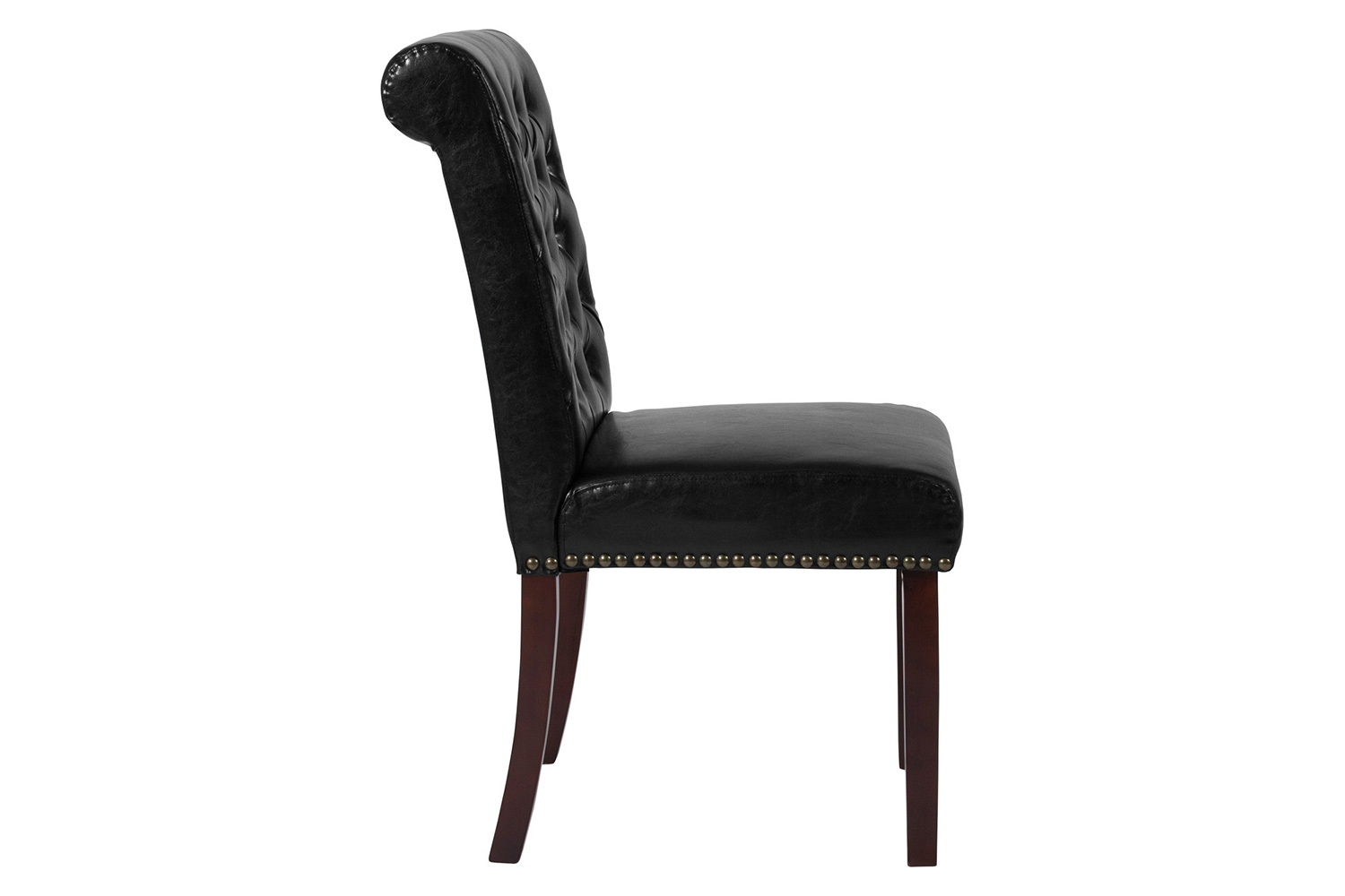 BLNK HERCULES Series LeatherSoft Parsons Chair with Rolled Back, Accent Nail Trim and Walnut Finish - Beige lack