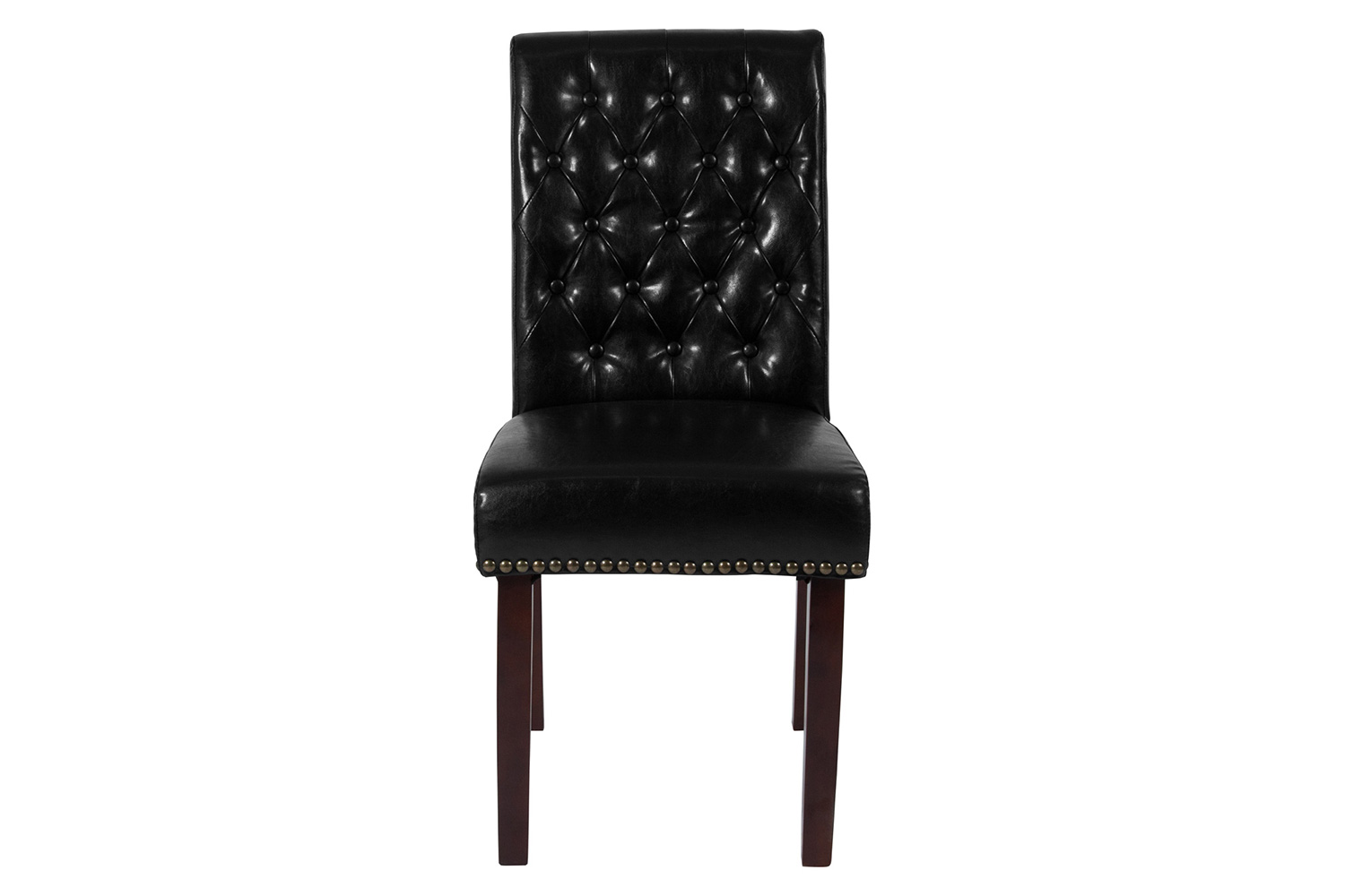 BLNK HERCULES Series LeatherSoft Parsons Chair with Rolled Back, Accent Nail Trim and Walnut Finish - Beige lack