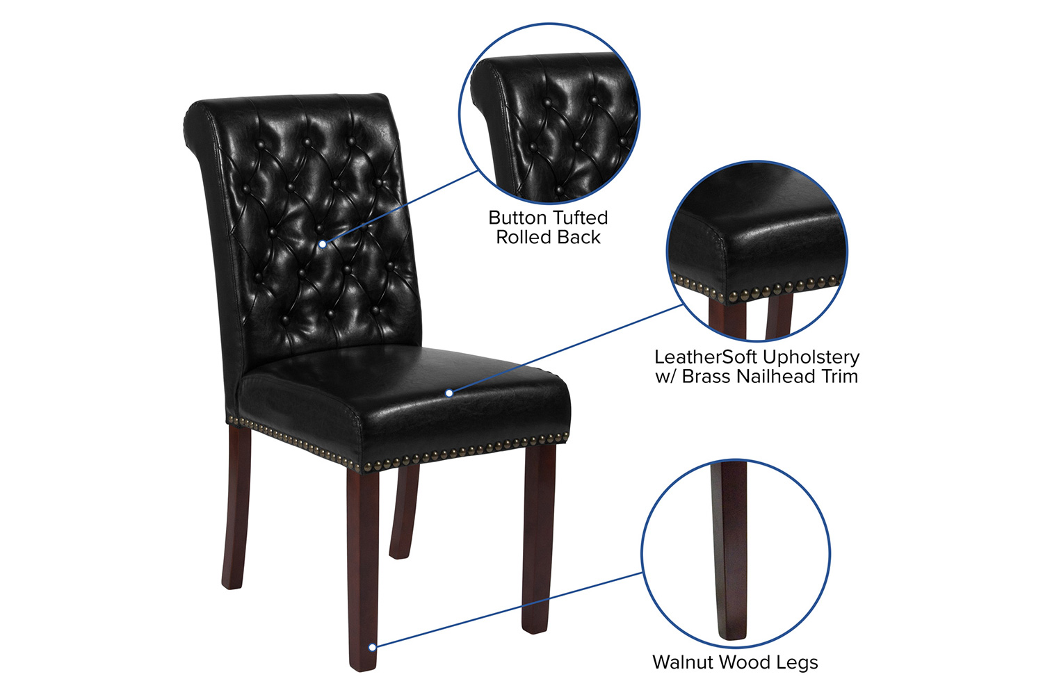 BLNK HERCULES Series LeatherSoft Parsons Chair with Rolled Back, Accent Nail Trim and Walnut Finish - Beige lack