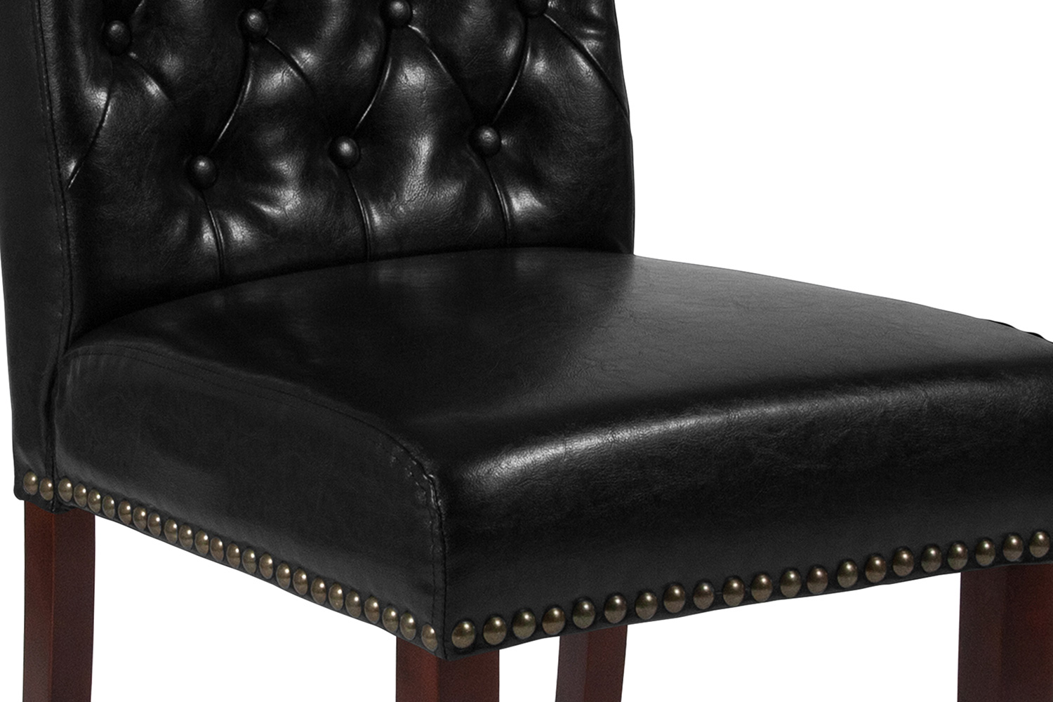 BLNK HERCULES Series LeatherSoft Parsons Chair with Rolled Back, Accent Nail Trim and Walnut Finish - Beige lack