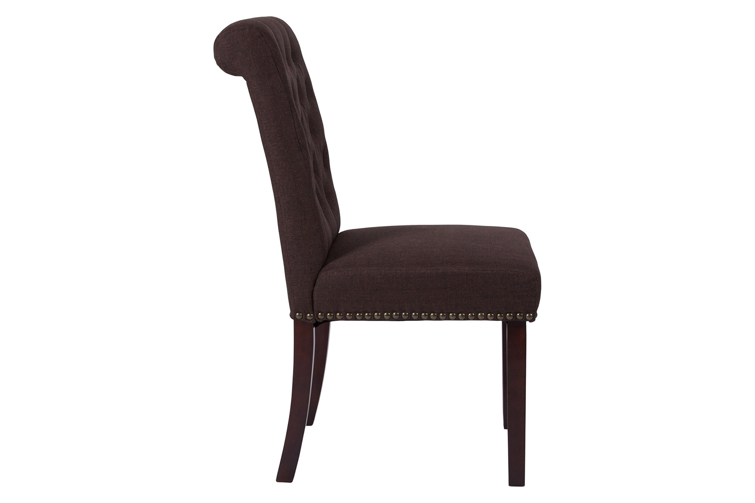 BLNK HERCULES Series Fabric Parsons Chair with Rolled Back, Accent Nail Trim and Walnut Finish - Brown