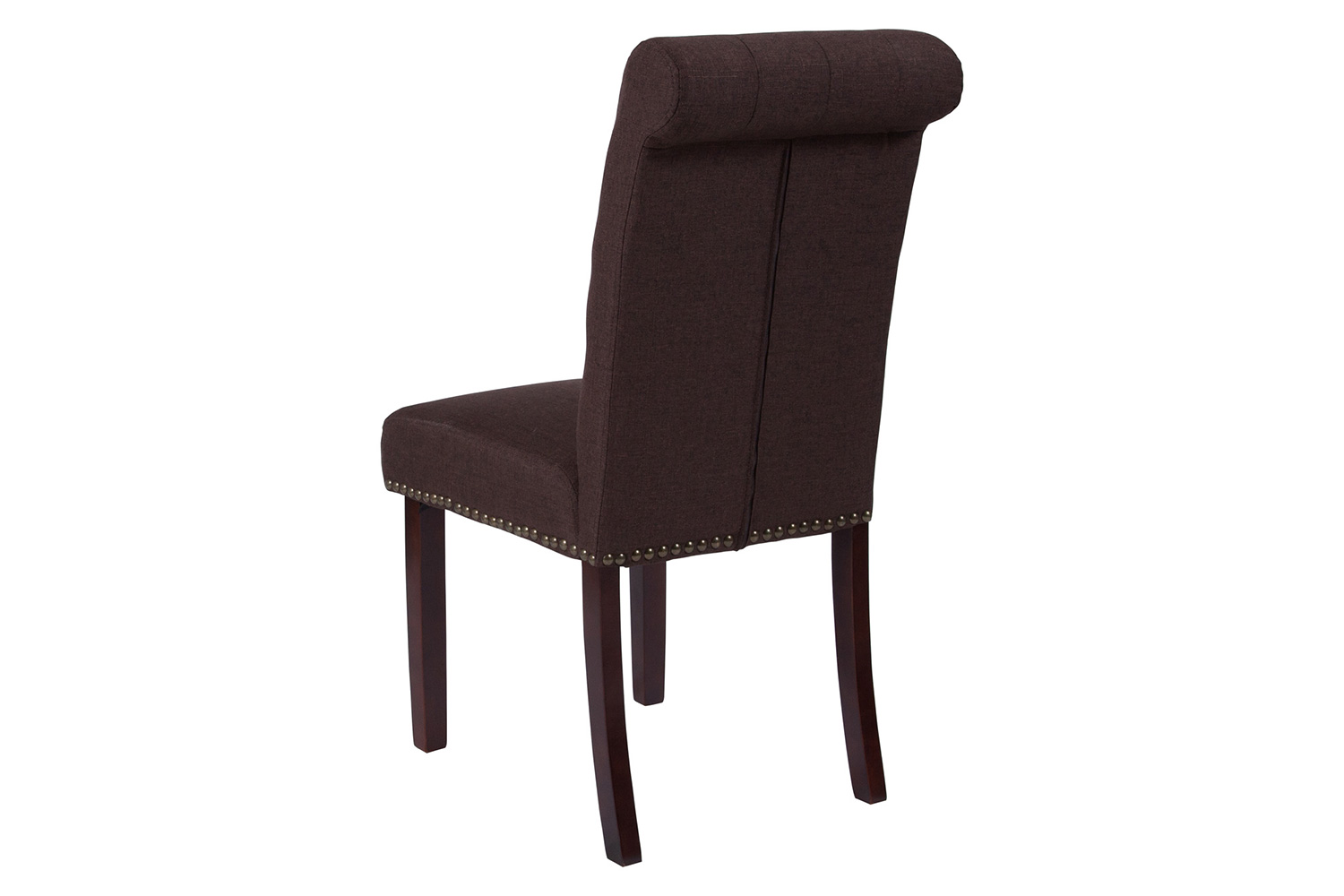 BLNK HERCULES Series Fabric Parsons Chair with Rolled Back, Accent Nail Trim and Walnut Finish - Brown