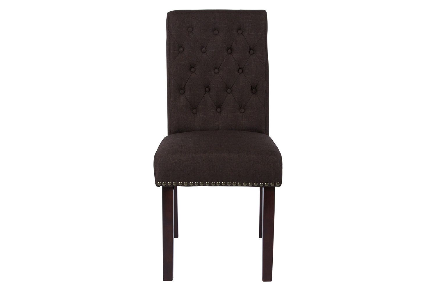 BLNK HERCULES Series Fabric Parsons Chair with Rolled Back, Accent Nail Trim and Walnut Finish - Brown