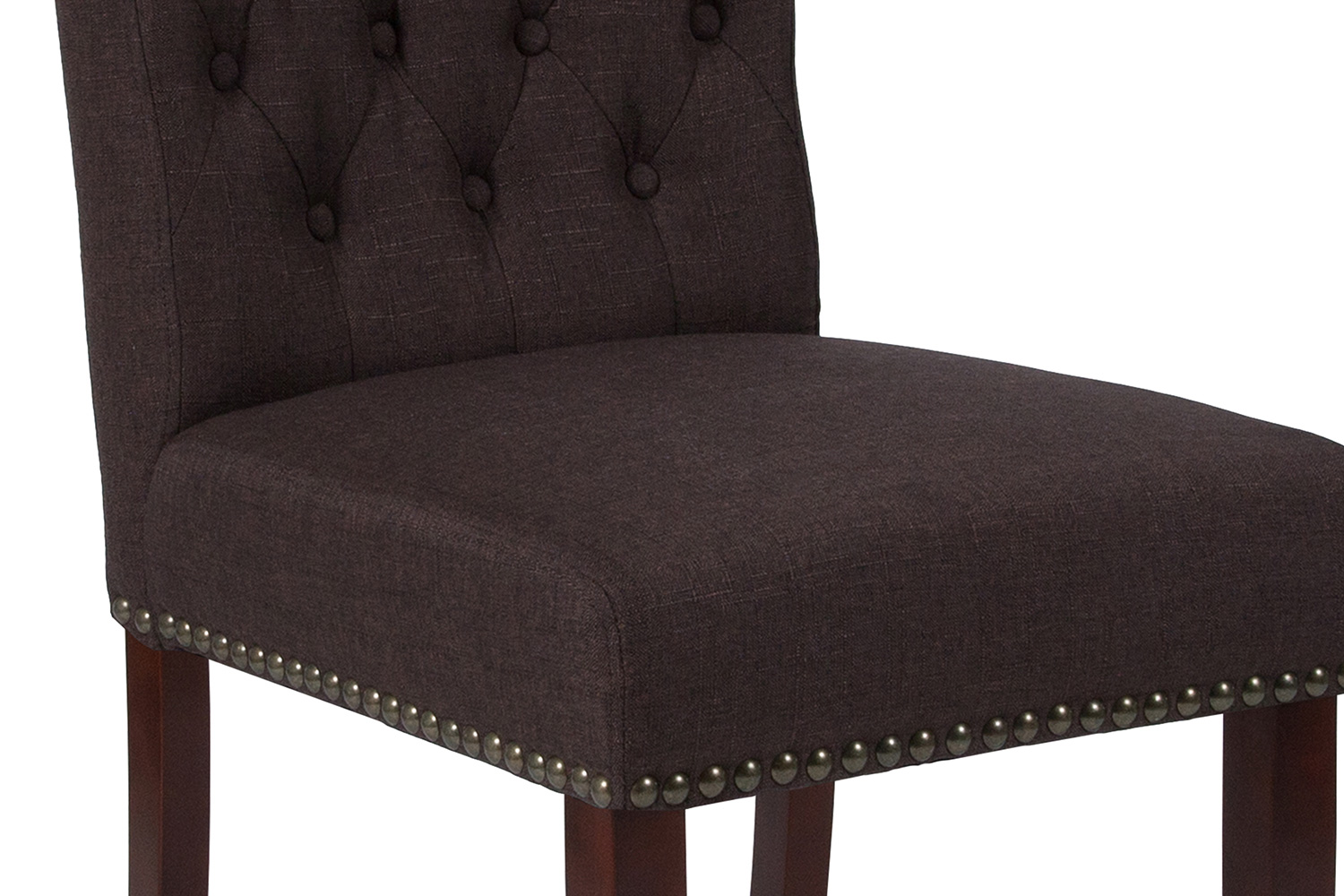 BLNK HERCULES Series Fabric Parsons Chair with Rolled Back, Accent Nail Trim and Walnut Finish - Brown