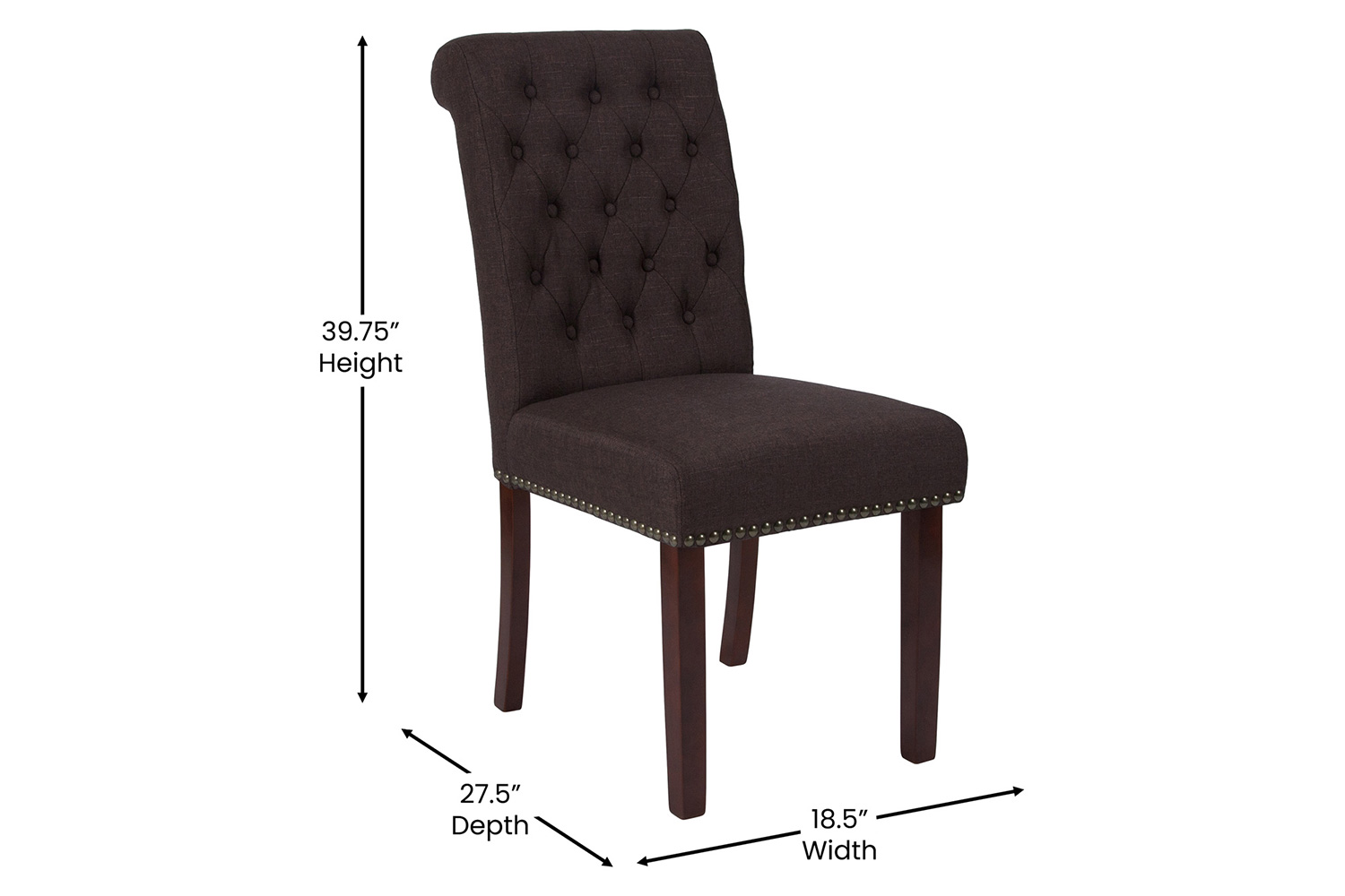 BLNK HERCULES Series Fabric Parsons Chair with Rolled Back, Accent Nail Trim and Walnut Finish - Brown