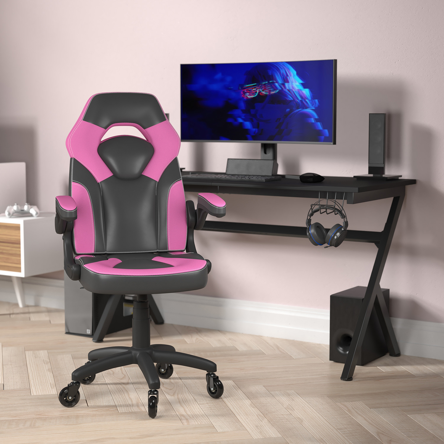 BLNK - X10 Gaming Racing Office Computer PC Adjustable Chair with Flip-up Arms and Transparent Roller Wheels