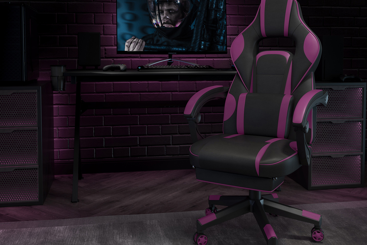 BLNK - X40 Gaming Racing Ergonomic Computer Chair with Fully Reclining Back/Arms, Slide-Out Footrest, Massaging Lumbar