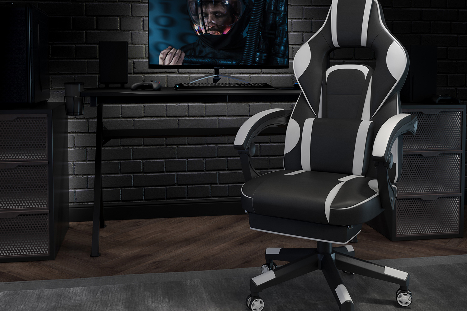 BLNK - X40 Gaming Racing Ergonomic Computer Chair with Fully Reclining Back/Arms, Slide-Out Footrest, Massaging Lumbar