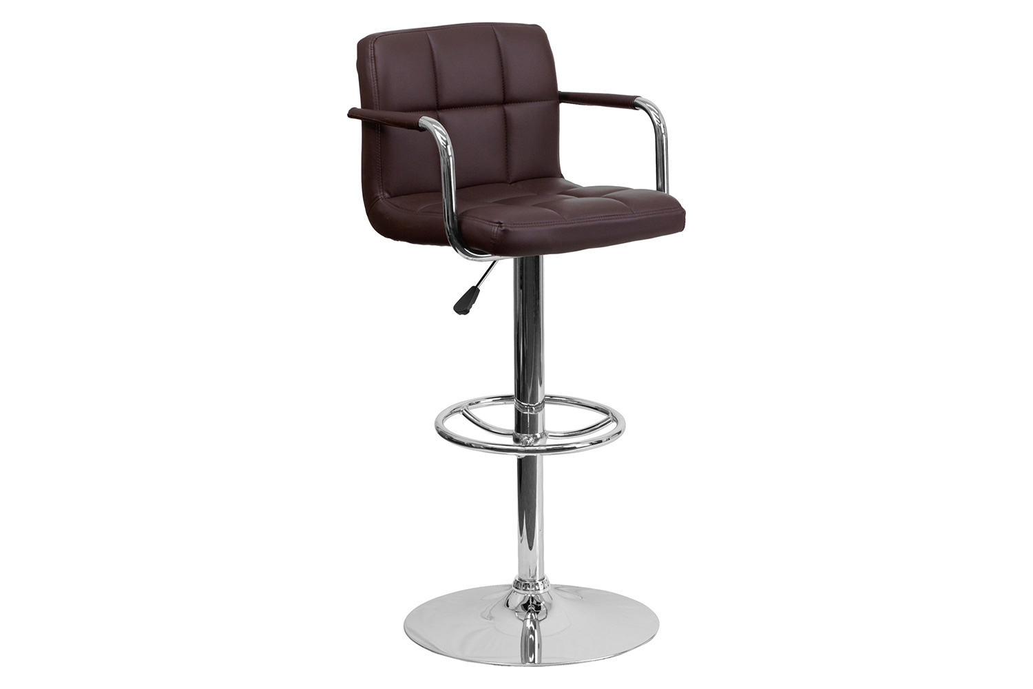 BLNK Genna Quilted Vinyl Adjustable Height Bar Stool with Arms and Chrome Base - Brown