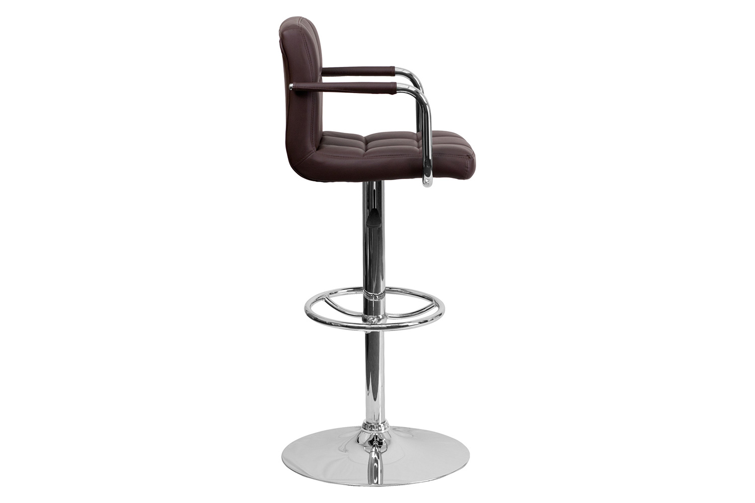BLNK Genna Quilted Vinyl Adjustable Height Bar Stool with Arms and Chrome Base - Brown