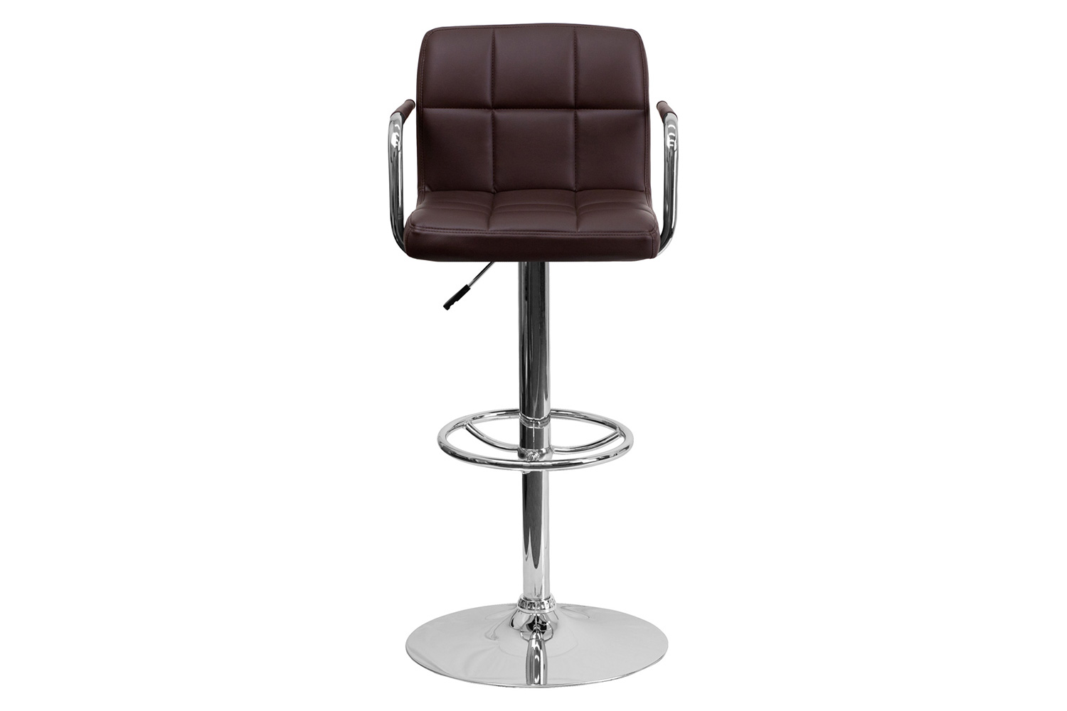 BLNK Genna Quilted Vinyl Adjustable Height Bar Stool with Arms and Chrome Base - Brown
