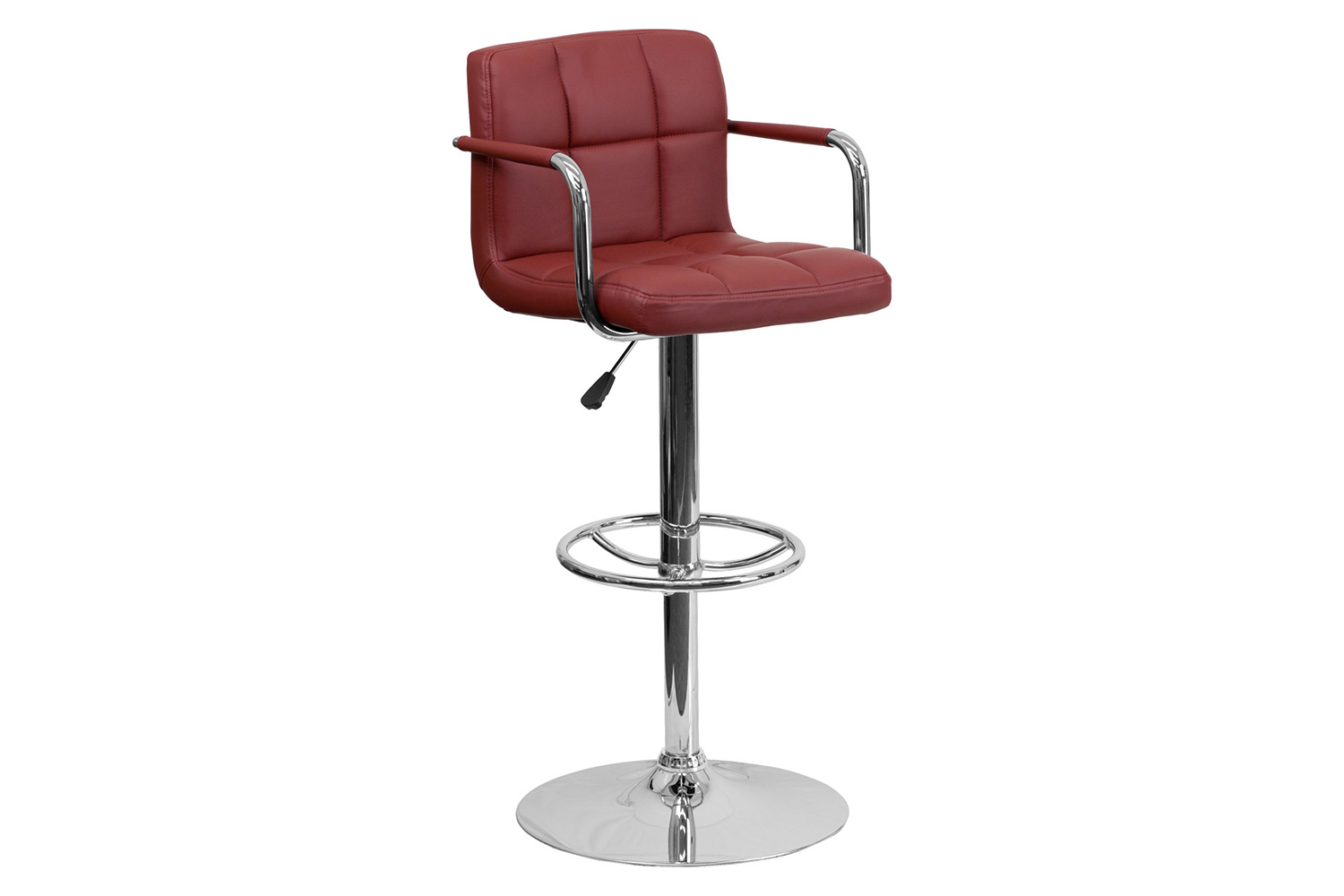 BLNK Genna Quilted Vinyl Adjustable Height Bar Stool with Arms and Chrome Base - Burgundy